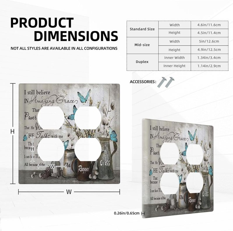 Sghxwp Decorative Outlet Covers Blue Butterfly Rustic Flower Inspirational Quotes 2 Gang Double Duplex Light Switch Cover Wall Plates Electrical Socket Cover Art Faceplate for Bathroom Bedroom Decor - Image 5